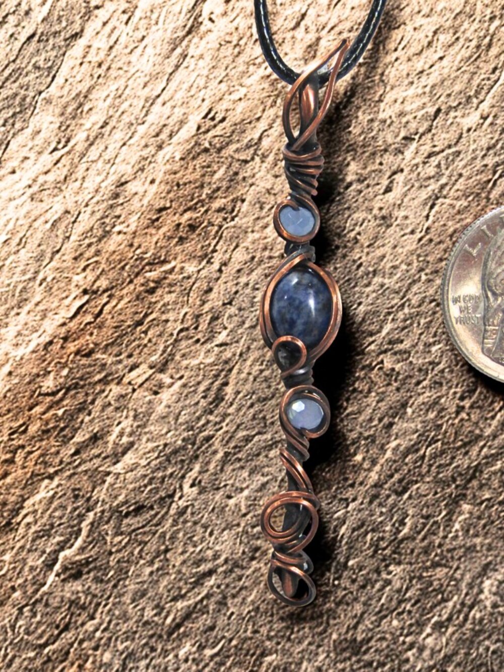 Handmade Wire Wrapped Sodalite-Bead Necklace. Copper wire wrapped oxidized/waxed - Picture 4 of 7